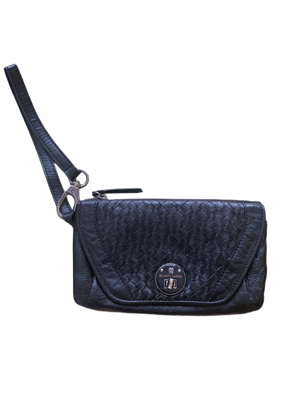 Elliott Lucca Bali Cordoba Woven Leather Flap Wristlet Wallet in Black Onyx